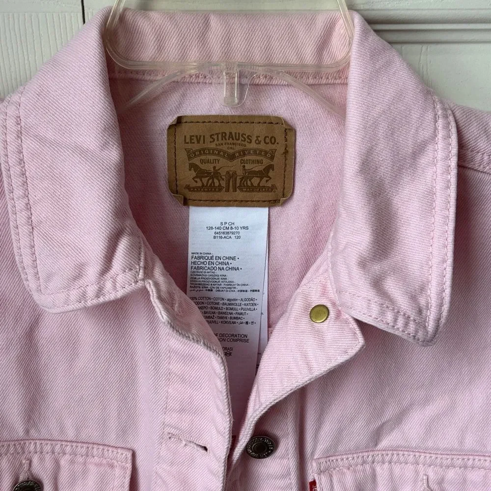Levi's Kids Light Pink Jean denim Jacket Classic girls coat size small 8/10 EUC